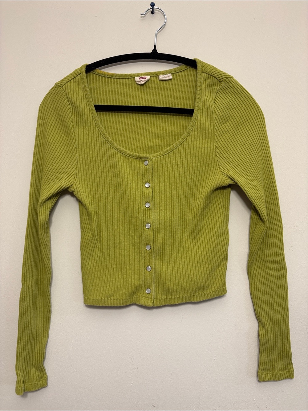 Levi's Lime Green Ribbed Button-Front Long Sleeve Top